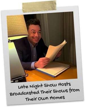 Jimmy Fallon doing his late night show from his home in the den